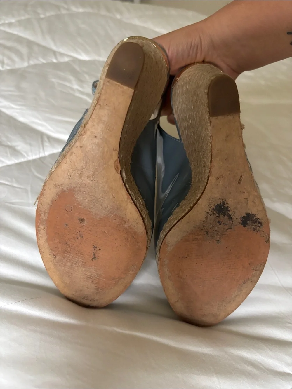 Michael Kors Slate Blue Patent Peep-Toe Slingback Wedges - Picture 5 of 5